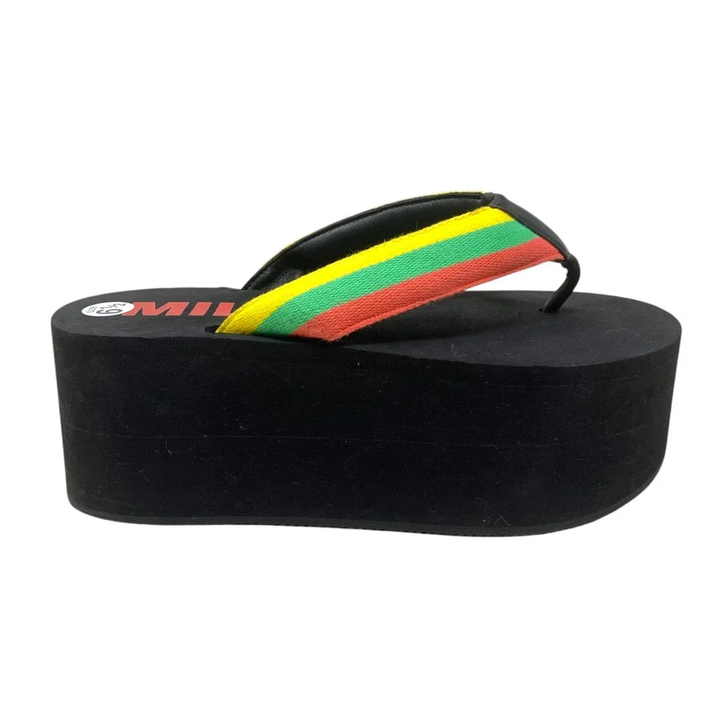 Simon Miller FOAMI Platform Sandals Black/Multi Stripe Thong Size 6.5 EU 36 NEW